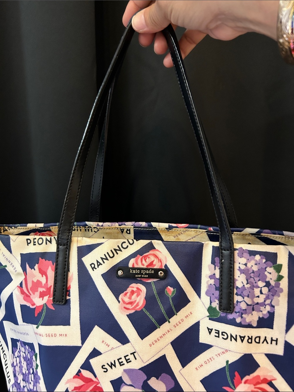 Kate Spade Turn Over a New Leaf Seed Packet Bon Tote bag - black leather handles - Picture 4 of 16